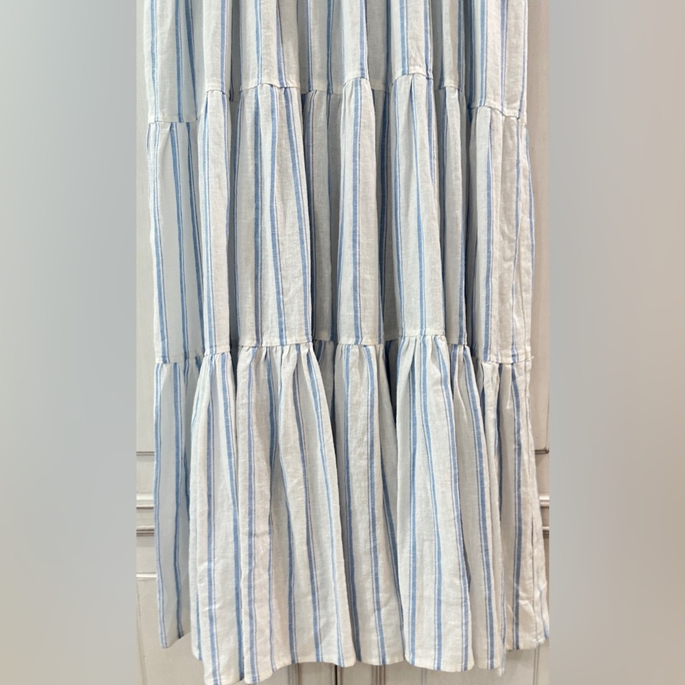 NWT SZ L Nicole Miller Blue and White Striped Maxi Sleeveless Dress - Picture 4 of 9